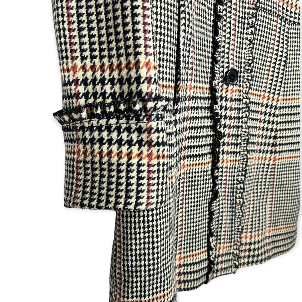 J. Crew Black and White Houndstooth Plaid Coat with Tan Accents. - Picture 5 of 8
